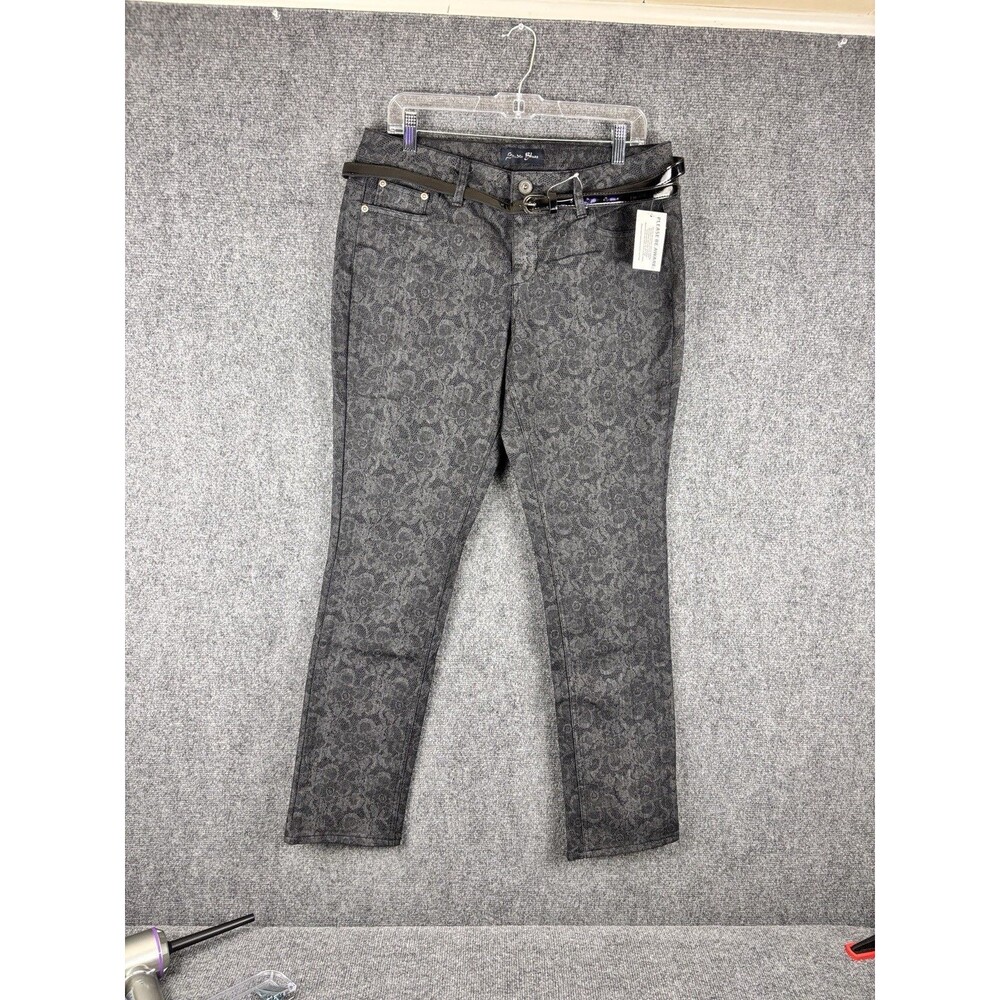 Studio Blues Womens 14 Jeans Black Lace Print Skinny Stretch NWT Belt Included